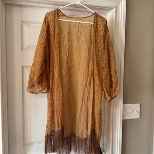 Brown Sheer Kimono with Fringe
